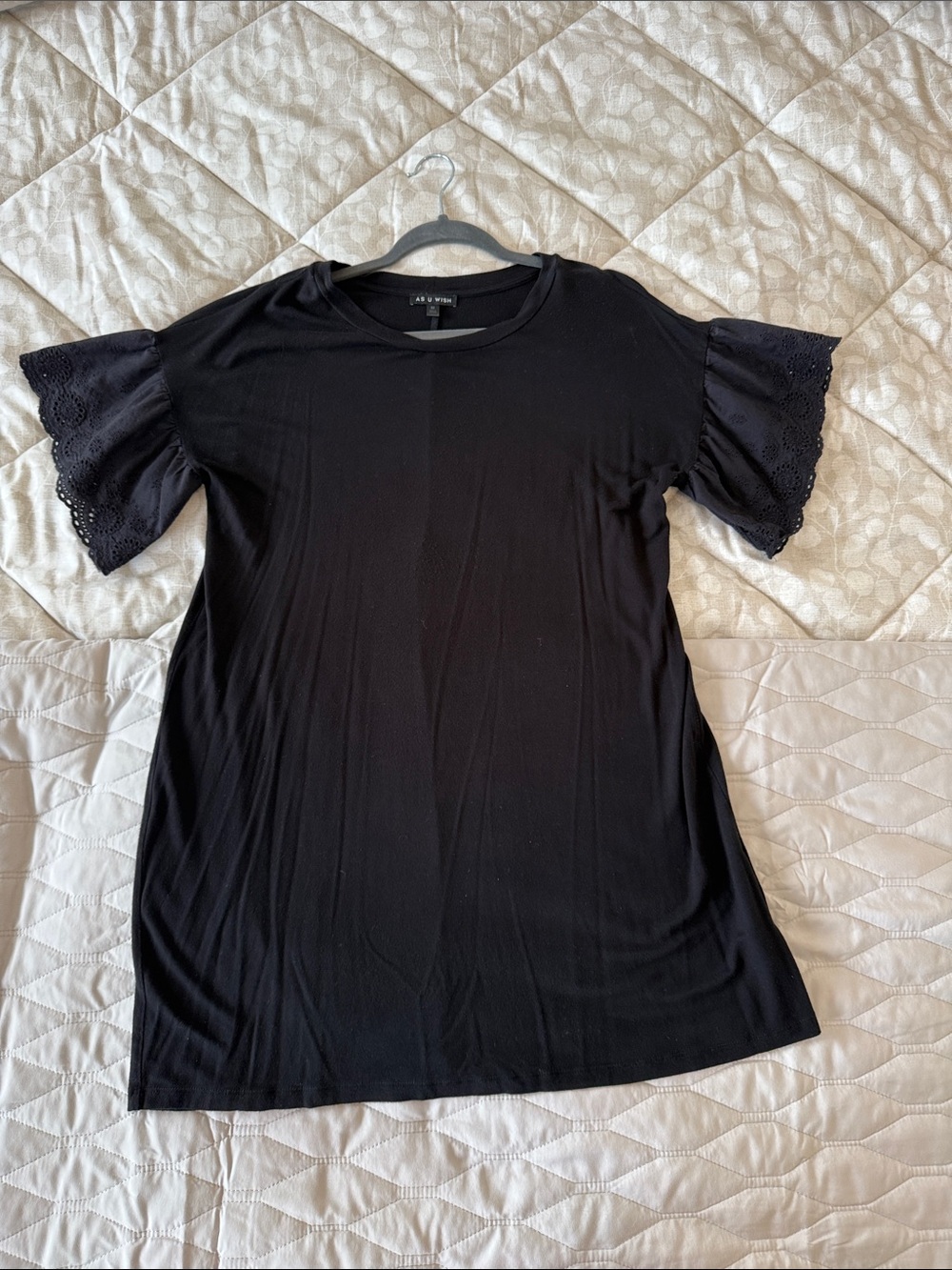 As U Wish Black Eyelet Flutter Sleeve Tunic